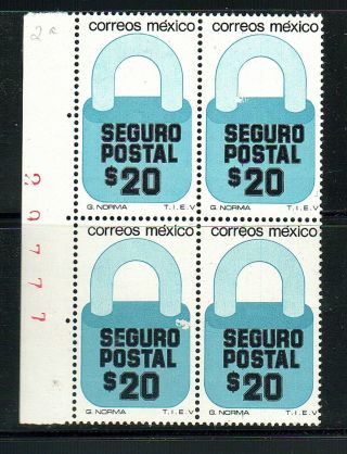 546 Mexico G33 Block 4 Number Sheet Mnh 20 Pesos Padlock Wmk.  Issued 1979