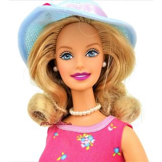 1999 Tea Time Barbie Floral Tea Dress Blue Hat
