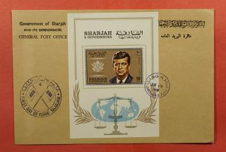 1969 Sharjah & Dependencies Fdc Jfk John F Kennedy S/s