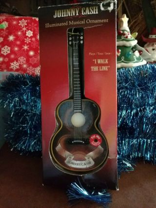 Johnny Cash Guitar Illuminated Musical Christmas Tree Ornament “i Walk The Line "