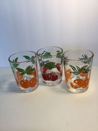 Vintage Juice Glasses Orange/tomatoe Mark On Bottom F Set Of 3