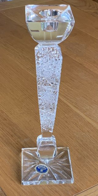 Large Czechoslovakian Czech Bohemia Lead Crystal Pillar Glass Candlestick -