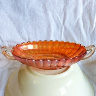 Vintage Imperial Carnival Glass Marigold Luster Fluted 2 Handle Relish Dish Usa