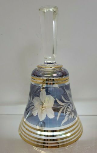 Vintage Czech Cut To Clear Crystal Glass Bell Blue Iridescent Grandparent Gift