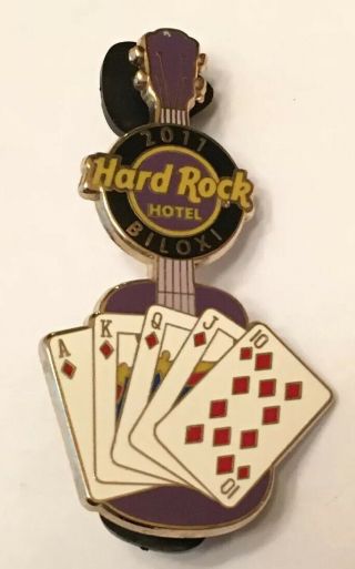Hard Rock Cafe Biloxi Hotel 2011 Royal Flush Playing Cards Guitar Pin