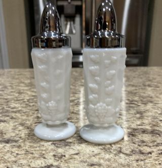 Westmoreland White Milk Glass Paneled Grape Salt & Pepper Shaker Set