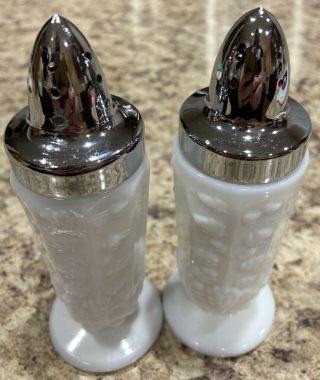 Westmoreland White Milk Glass Paneled Grape Salt & Pepper Shaker Set 3