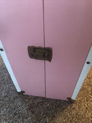 Vintage 1950 ' s Pink Metal Doll Case/Wardrobe 3