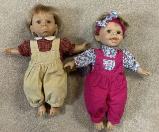 (2) Vintage Berenguer Baby Dolls W/ Clothes & Accessories Rooted Hair 15”
