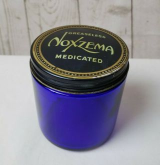 Vintage Cobalt Blue Glass Noxzema Medicine Jar With Lid