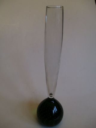 Vintage Art Glass 7.  5 " Controlled Bubble Bowl Bud Vase Emerald Green C.  1960 