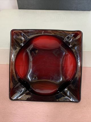 Vintage Heavy Glass Ruby Red Glass Square Ash Tray Anchor Hocking Guc
