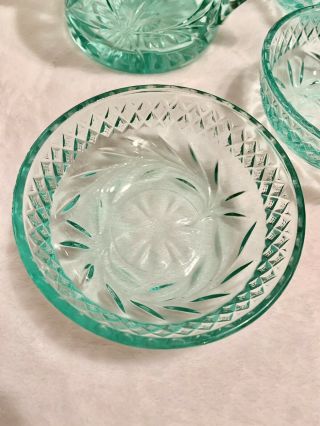 Vintage Green Depression Glass 1 Sugar Bowl 3 Dessert Dishes 3