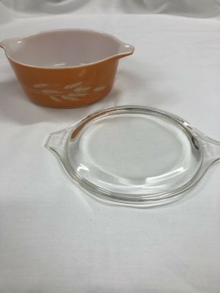 Vintage Pyrex Autumn Harvest Wheat Red,  Rust 473 - B Round Casserole Dish And Lid
