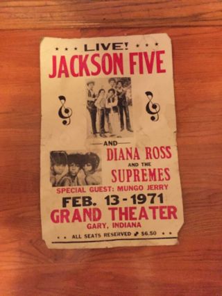 Jackson 5 Concert Poster 1971 W/ Diana Ross & The Supremes Gary,  In
