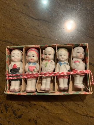 Vintage Japan Bisque Frozen Charlotte Penny Doll Set Of 5 (c)