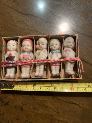 Vintage Japan Bisque Frozen Charlotte Penny Doll Set Of 5 (c) 3