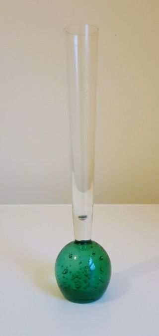 Murano Italian Art Glass Green Bubbles Bud Vase Paperweight Base
