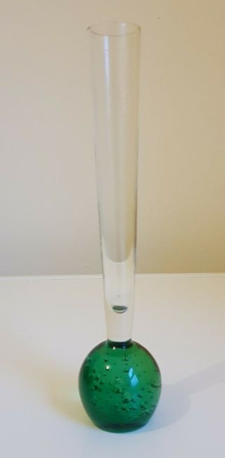 Murano Italian Art Glass green Bubbles Bud Vase Paperweight Base 2