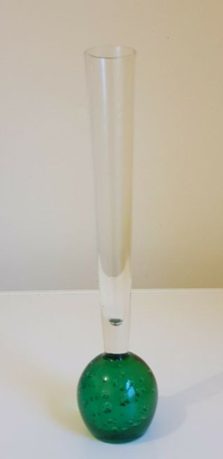 Murano Italian Art Glass green Bubbles Bud Vase Paperweight Base 3