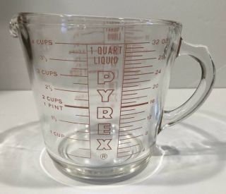 Vintage Pyrex 4 Cup Liquid Measure Measuring Cup D Handle No Metric 1 Quart Red
