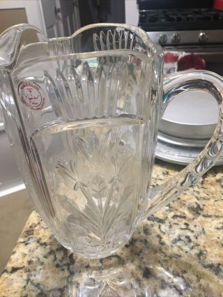Handcut 24 Lead Crystal Pitcher,  Crystal Clear,  Made In Poland Has Label.