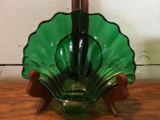 Vintage Anchor Hocking Forest Green Glass Shell Shaped Candy Dish