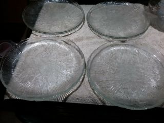 Set Of 8 Vintage Clear Glass 10 3/4 " Dinner Plates With Leaf Design