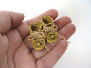 Tiny Handmade Leather Doll Shoes For Antique Doll 1 - 3/16 In (28 Mm)