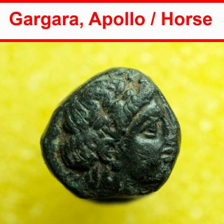 00191 Ancient Greek Coin Gargara Troas Ae8mm Apollo / Horse
