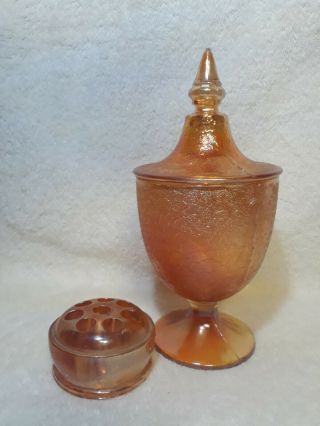 Vintage Imperial Marigold Carnival Glass Crackle Candy Dish W/lid,  Pedestal