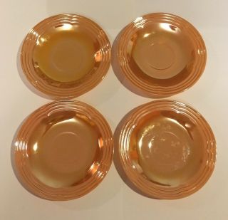 Set Of 4 Vintage Fire - King Saucer Three Band Peach Luster Saucer Oven Ware Usa