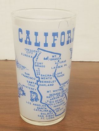 Vintage Frosted State Souvenir Tumbler Glass California,  4 7/8 " Tall