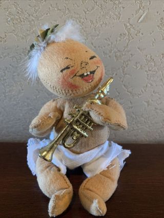 1950’s Annalee 7 " Baby Angel With Instrument And White Feather Hair
