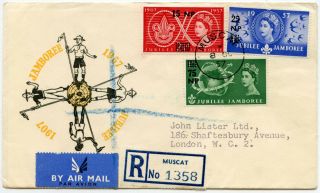 Muscat 1957 Scouting Set On Cover Registered Airmail John Lister London Wc2