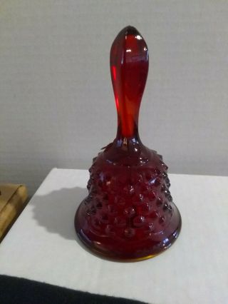 Vintage Collectible Fenton Ruby Red Glass Hobnail Bell With Classic Label