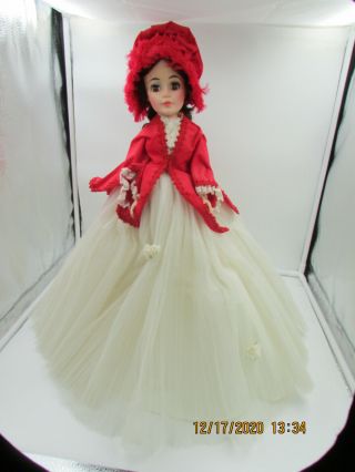 Vintage Madame Alexander 21 " Doll Red Bonnet White Dress