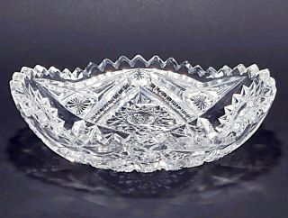 Vintage Clear Cut Glass Oval Sawtooth Edge Candy Dish