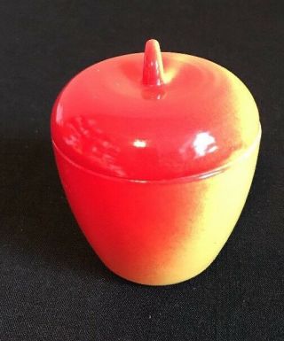 Vintage Hazel Atlas Milk Glass Red & Yellow Apple Jelly Jam Jar Container W/lid
