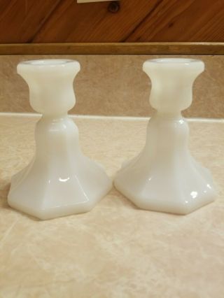 Vintage Milk Glass Pedestal Candlestick Holders