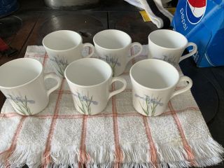 Set Of 6 Corning Corelle Shadow Iris Coffee Mugs Cups 3 1/2 " Purple Green Floral