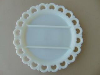 Vintage Anchor Hocking Old Colony Lace Edge Milk Glass 13 " Medium Divided Plate