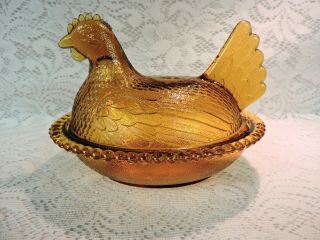 Indiana Glass Amber Hen On Nest Dish - Actual Age Unknown