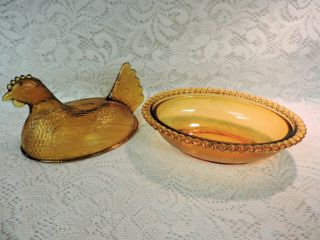 Indiana Glass Amber Hen on Nest Dish - Actual Age Unknown 2