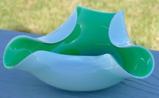 Vintage Green/white Italian Murano Studio Hand Crafted Art Glass Candy Bowl Dish