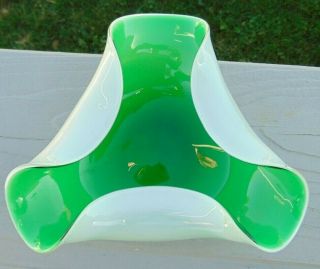 Vintage Green/White Italian Murano Studio Hand Crafted Art Glass Candy Bowl Dish 2