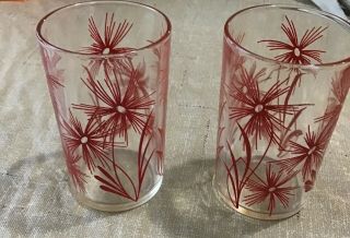 2 Vintage Red Daisy Juice Glasses