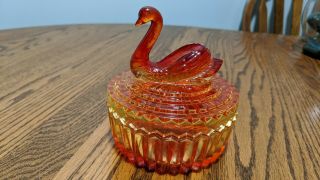 Vintage Jeanette Glass Amberina Swan Holder Trinket Box Vanity Candy
