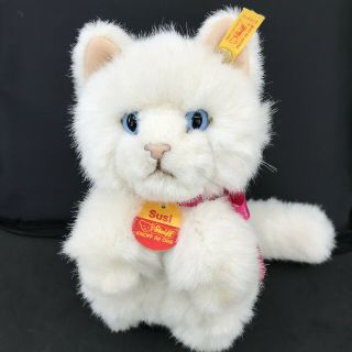 Steiff Susi Cat Plush 20cm 8in Id Button Tags 1998 Blue Eyes White Kitty