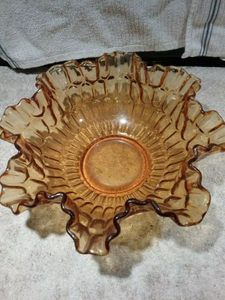 Vintage Large Glass Amber Ruffle/scalloped Top Serving Bowl 12 " X 4 "